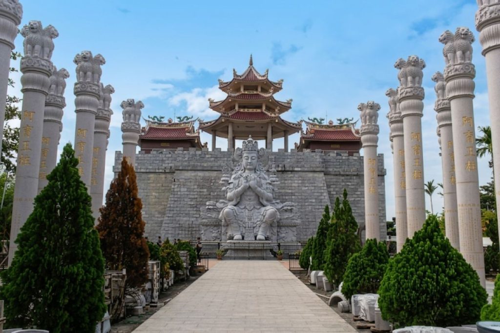 Close-up of Lohan statues at 500 Lohan Temple Bintan