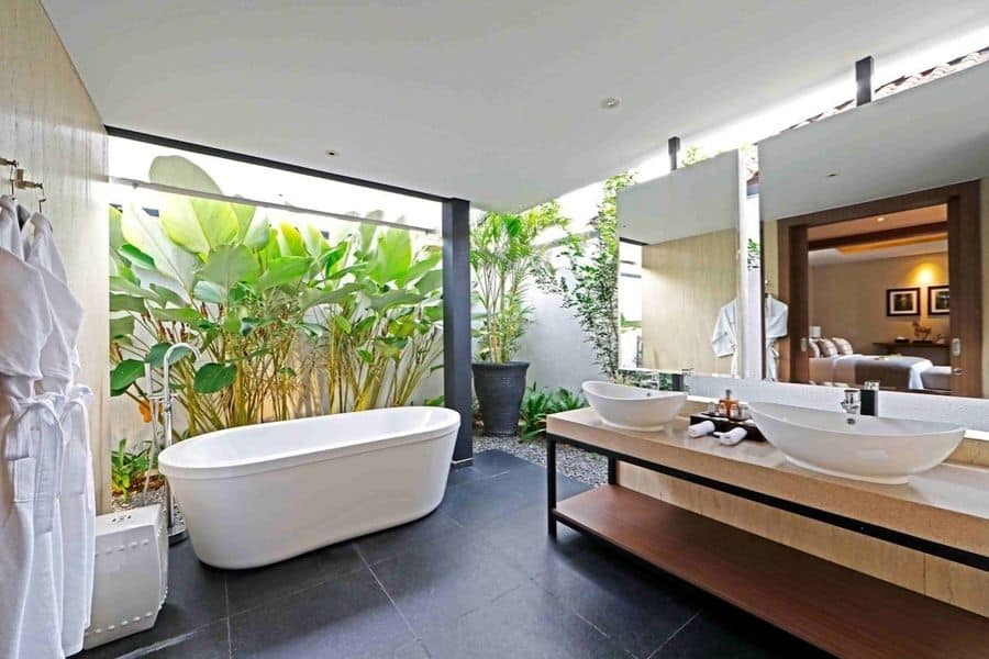 Open-air bathroom with bathtub in two bedroom villa