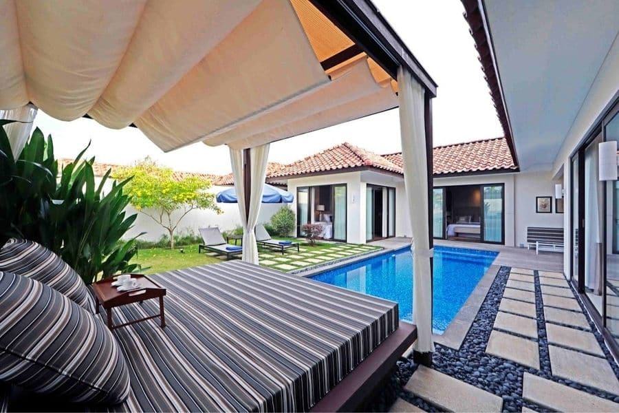 Poolside gazebo at two bedroom villa, Bintan