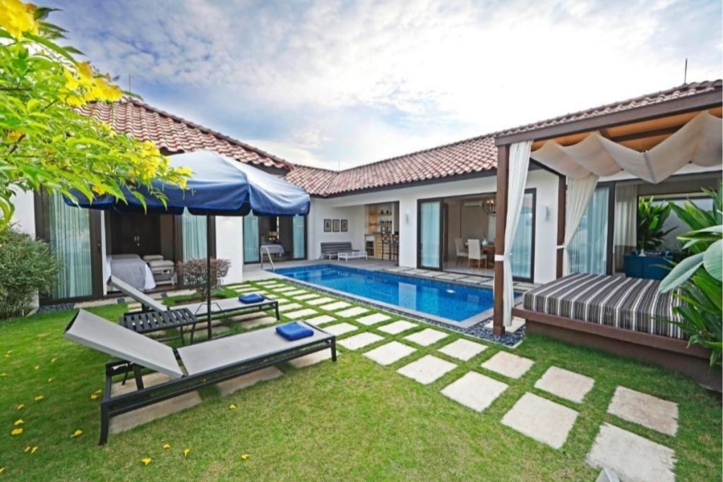 Relaxing private pool in villa at Pantai Indah Lagoi Bintan