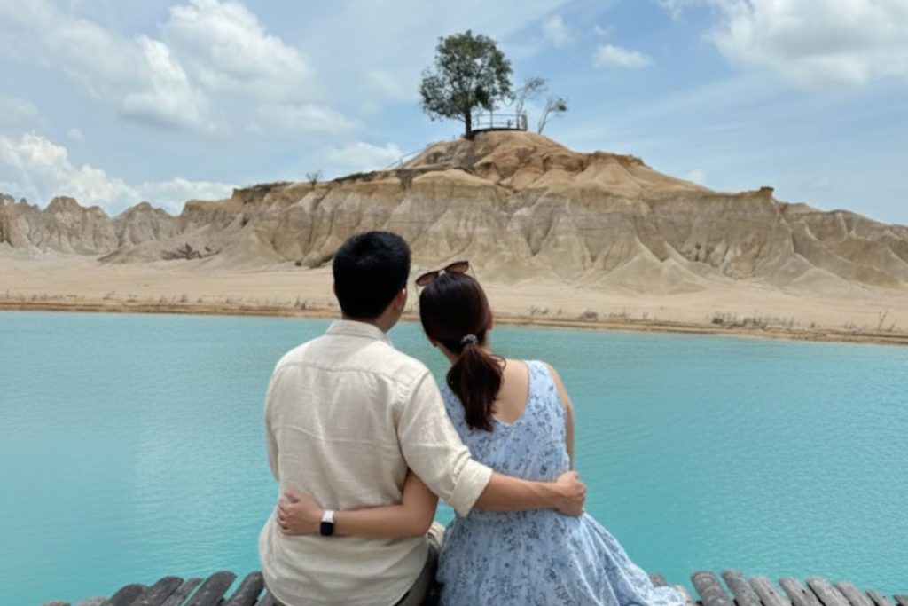 Visitors exploring Blue Lake in Bintan during a day trip