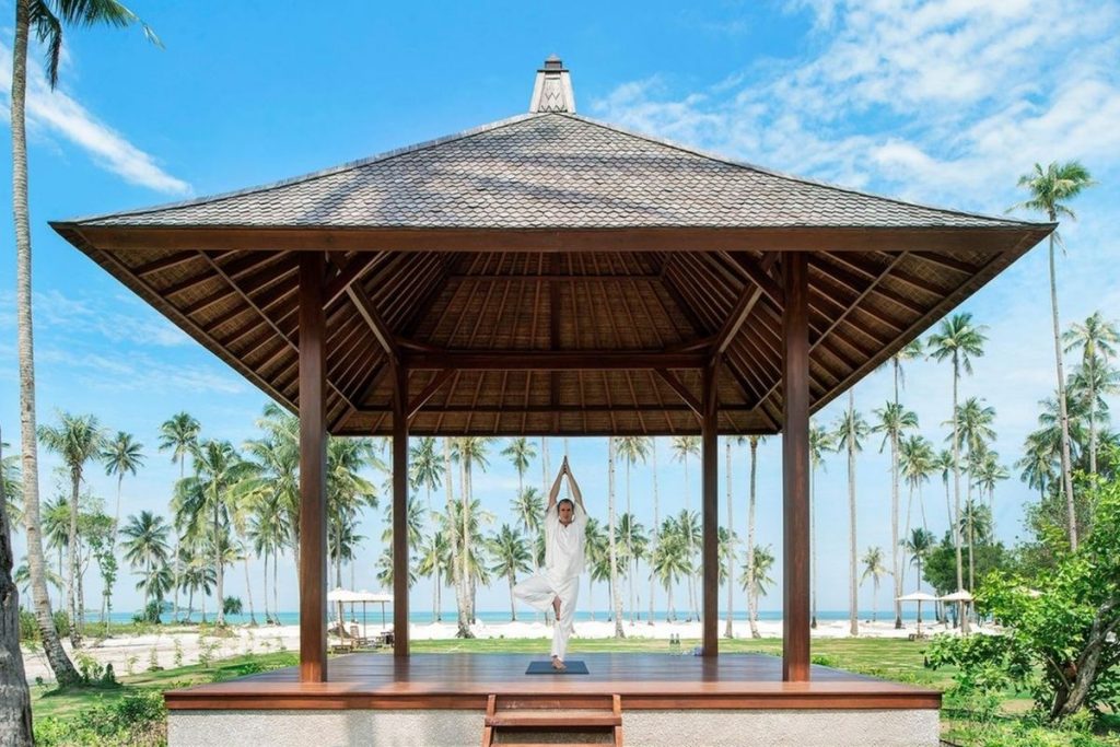 Yoga session at The Sanchaya pavilion