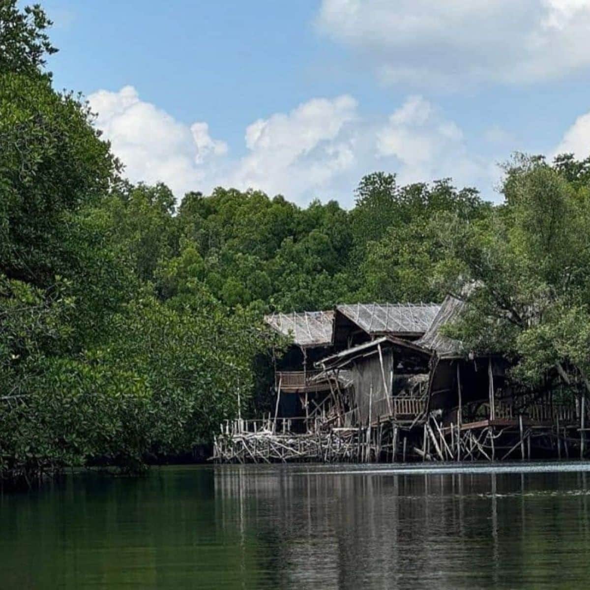 Abandoned wooden fisherman house in mangrove forest Sebung River Bintan