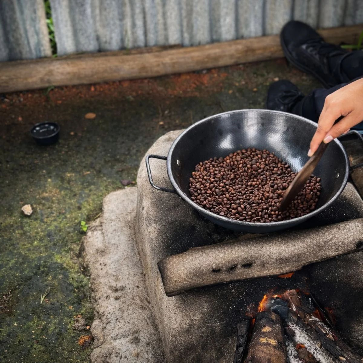 Bintan coffee roasting process using traditional pan