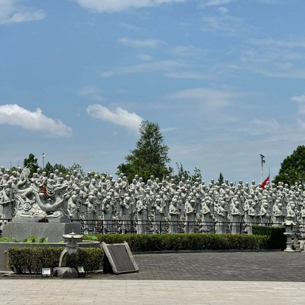 Bintan 500 Lohan Temple wide view showing rows of statues