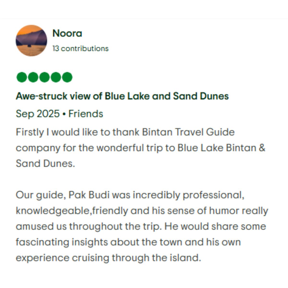 Couple TripAdvisor review after Blue Lake Bintan tour with Bintan Travel Guide