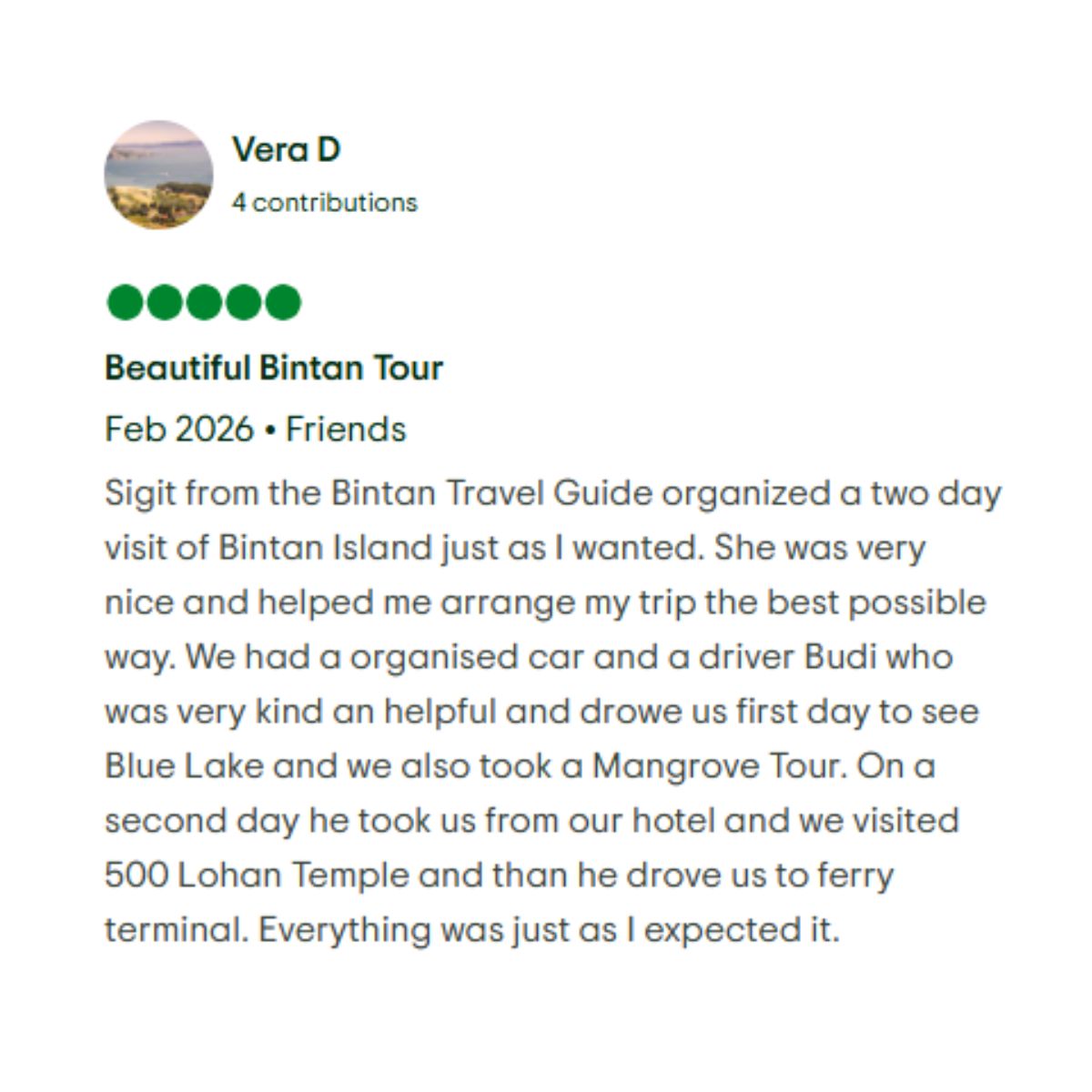 TripAdvisor guest review for Bintan Travel Guide Blue Lake and Sand Dunes tour experience