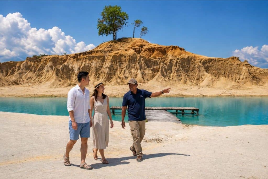 Blue Lake Bintan with turquoise water and former mining landscape in Bintan, Indonesia.