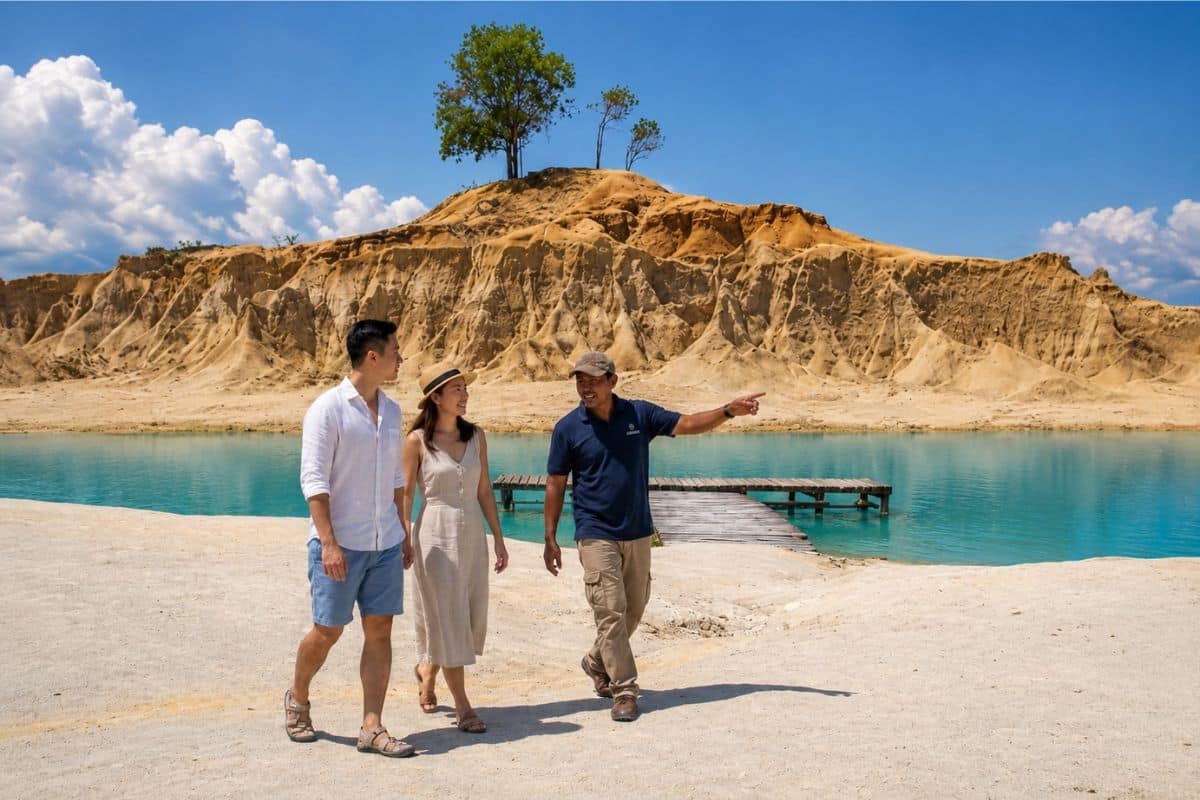 Blue Lake Bintan with turquoise water and former mining landscape in Bintan, Indonesia.